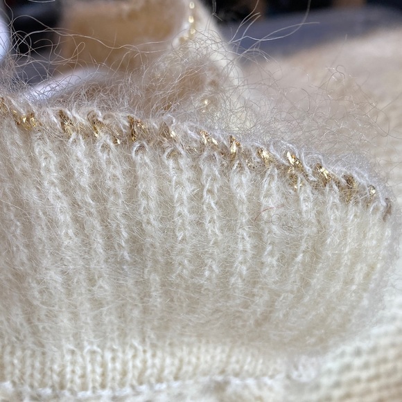 Vintage - Women's Cream Button Up Ruffle Collar Pure Wool Cardigan - Picture 10 of 11